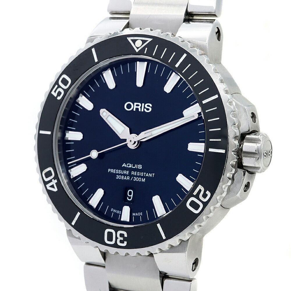 内部点検済 ORIS オリス アクイス デイト 7730 裏スケ 300m防水 青 ブルー SS ステンレス CE セラミック メンズ 自動巻き【6ヶ月保証】【腕時計】【中古】