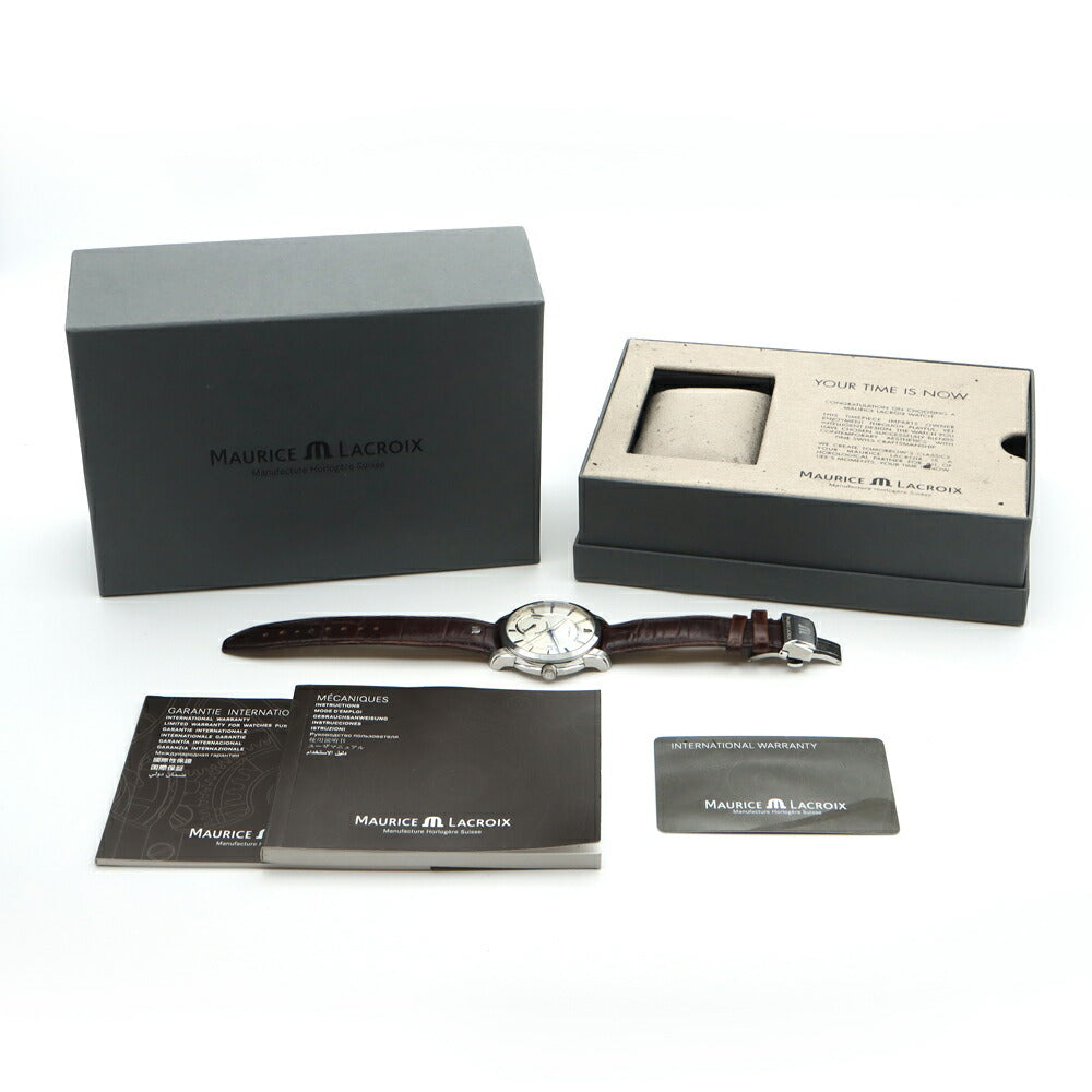 MAURICE LACROIX モーリスラクロア ポントス PT6368-SS001-130 デイト パワーリザーブ 100m防水 裏スケ シルバー SS ステンレス 純正ベルト 純正尾錠 メンズ 自動巻き【6ヶ月保証】【腕時計】【中古】