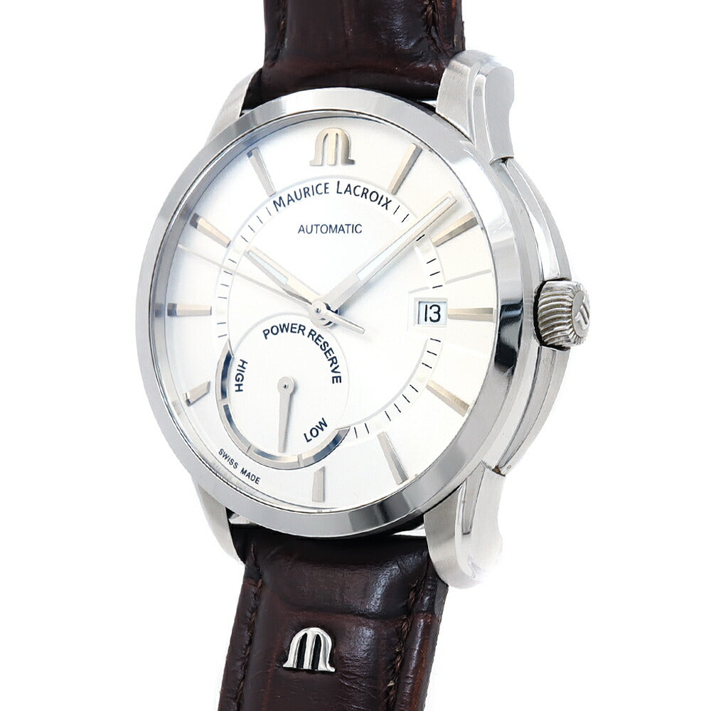 MAURICE LACROIX モーリスラクロア ポントス PT6368-SS001-130 デイト パワーリザーブ 100m防水 裏スケ シルバー SS ステンレス 純正ベルト 純正尾錠 メンズ 自動巻き【6ヶ月保証】【腕時計】【中古】