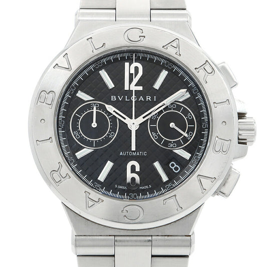 BVLGARI ブルガリ ディアゴノ クロノグラフ DG40SCH デイト 黒 ブラック SS ステンレス メンズ 自動巻き【6ヶ月保証】【腕時計】【中古】