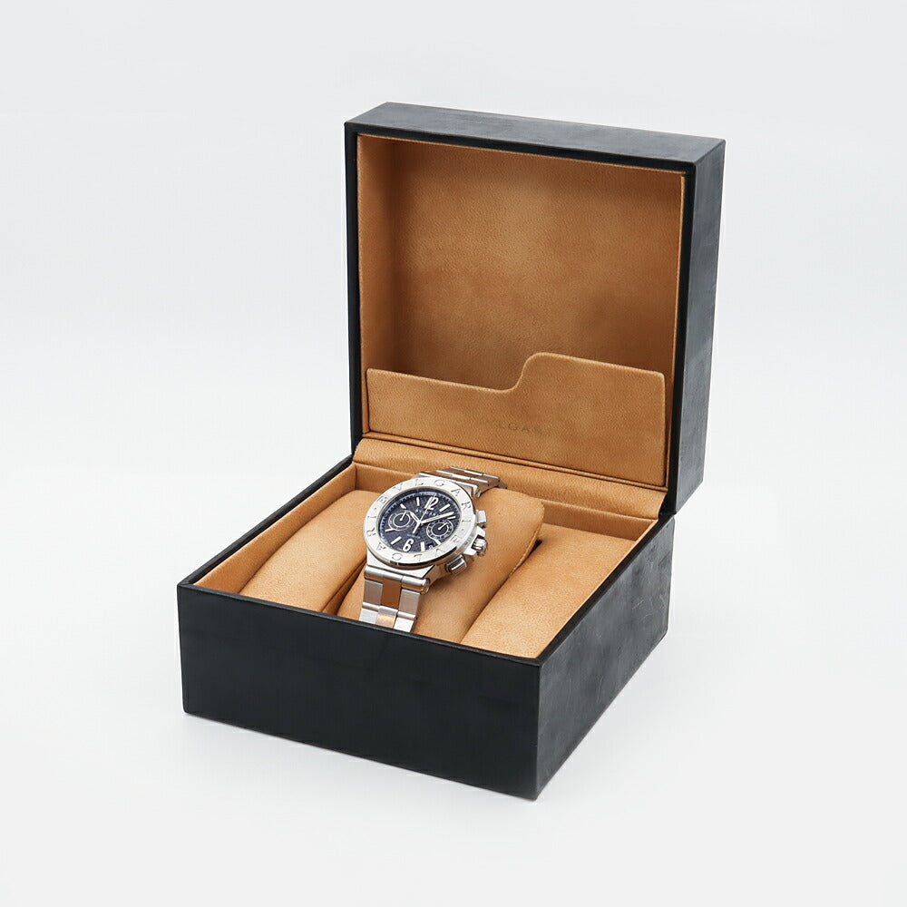 BVLGARI ブルガリ ディアゴノ クロノグラフ DG40SCH デイト 黒 ブラック SS ステンレス メンズ 自動巻き【6ヶ月保証】【腕時計】【中古】
