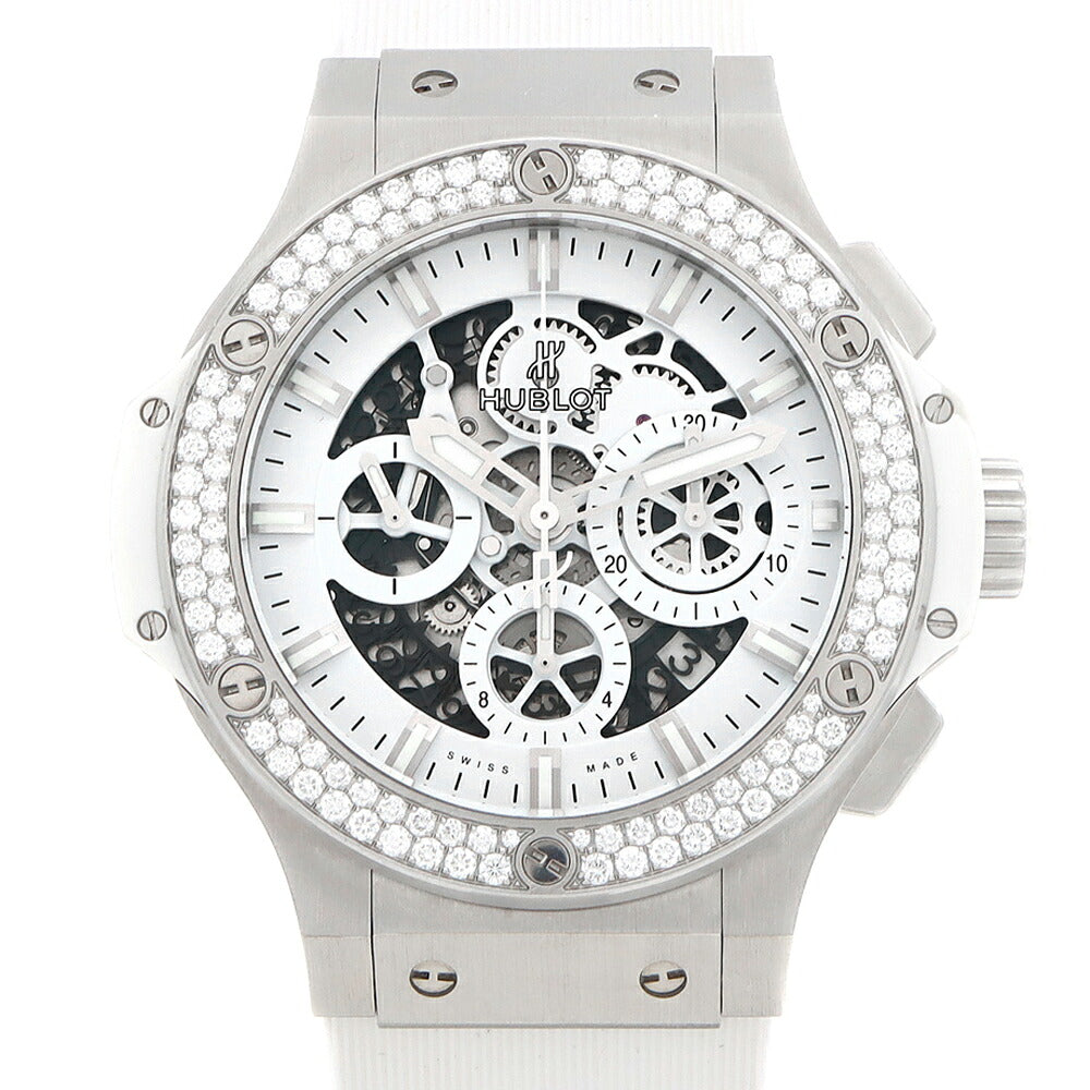 HUBLOT ウブロ ビッグバン アエロバン オールホワイト クロノグラフ 日本限定 311.SE.2010.RW.1104.JSM12 デイト 純正ダイヤベゼル ダイヤモンド スケルトン 白 ホワイト SS ステンレス 純正ベルト 純正尾錠 メンズ 自動巻き【6ヶ月保証】【腕時計】【中古】