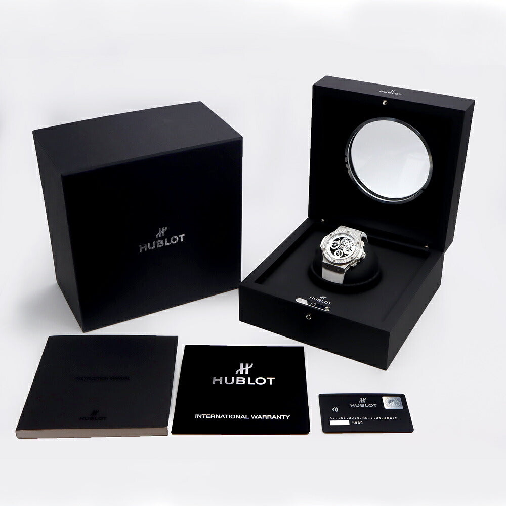HUBLOT ウブロ ビッグバン アエロバン オールホワイト クロノグラフ 日本限定 311.SE.2010.RW.1104.JSM12 デイト 純正ダイヤベゼル ダイヤモンド スケルトン 白 ホワイト SS ステンレス 純正ベルト 純正尾錠 メンズ 自動巻き【6ヶ月保証】【腕時計】【中古】