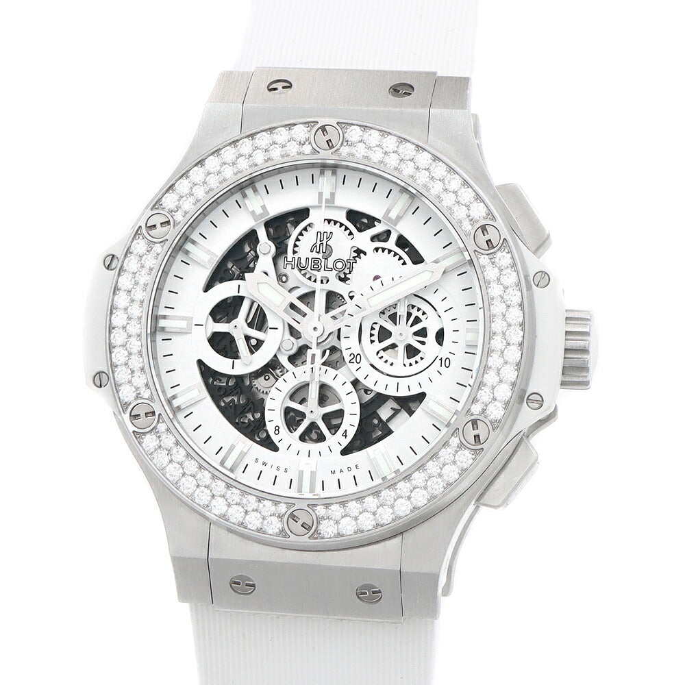 HUBLOT ウブロ ビッグバン アエロバン オールホワイト クロノグラフ 日本限定 311.SE.2010.RW.1104.JSM12 デイト 純正ダイヤベゼル ダイヤモンド スケルトン 白 ホワイト SS ステンレス 純正ベルト 純正尾錠 メンズ 自動巻き【6ヶ月保証】【腕時計】【中古】