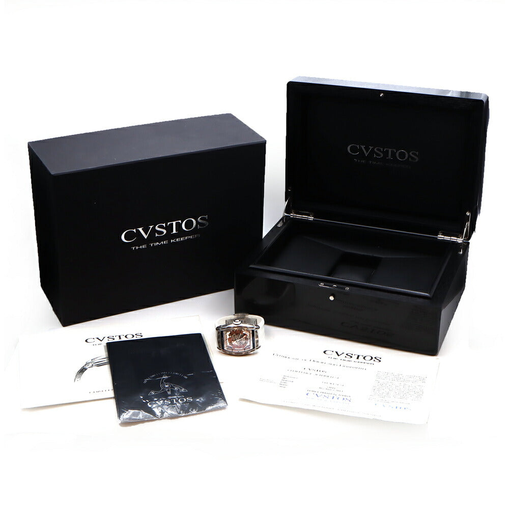 CVSTOS クストス チャレンジ ジェットライナー CVT-JET-SL ST デイト スケルトン SS ステンレス 純正ベルト 純正尾錠 メンズ 自動巻き【6ヶ月保証】【腕時計】【中古】