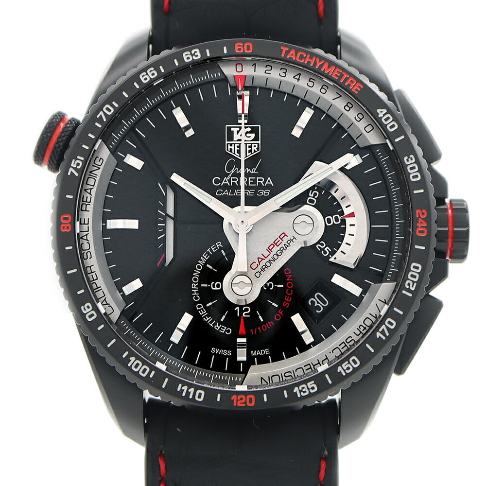 TAG Heuer タグホイヤー グランドカレラ キャリバー36 RS クロノグラフ CAV5185 デイト 黒 ブラック Ti チタン 純正ベルト 純正尾錠 メンズ 自動巻き【6ヶ月保証】【腕時計】【中古】
