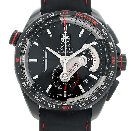 TAG Heuer タグホイヤー グランドカレラ キャリバー36 RS クロノグラフ CAV5185 デイト 黒 ブラック Ti チタン 純正ベルト 純正尾錠 メンズ 自動巻き【6ヶ月保証】【腕時計】【中古】