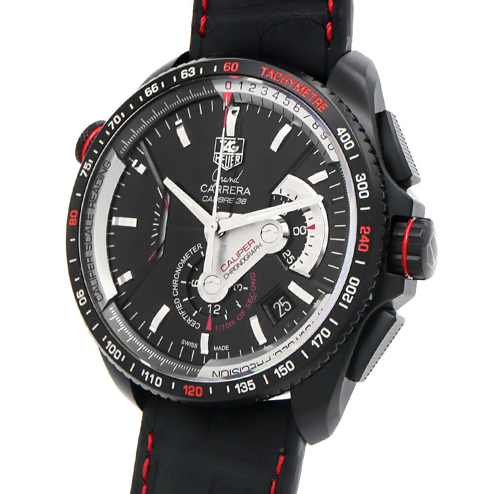 TAG Heuer タグホイヤー グランドカレラ キャリバー36 RS クロノグラフ CAV5185 デイト 黒 ブラック Ti チタン 純正ベルト 純正尾錠 メンズ 自動巻き【6ヶ月保証】【腕時計】【中古】