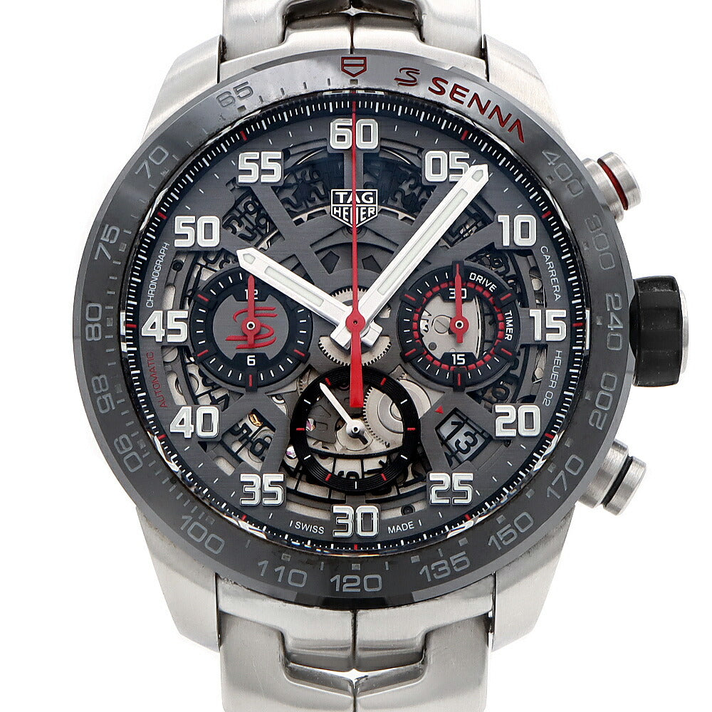TAG Heuer タグホイヤー カレラ キャリバー ホイヤー02 アイルトン セナ クロノグラフ CBG2013 タキメーター 100m防水 デイト スケルトン グレー SS ステンレス CE セラミック メンズ 自動巻き【6ヶ月保証】【腕時計】【中古】