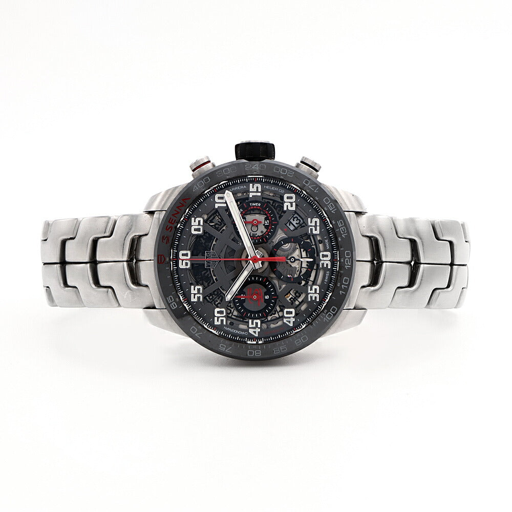 TAG Heuer タグホイヤー カレラ キャリバー ホイヤー02 アイルトン セナ クロノグラフ CBG2013 タキメーター 100m防水 デイト スケルトン グレー SS ステンレス CE セラミック メンズ 自動巻き【6ヶ月保証】【腕時計】【中古】