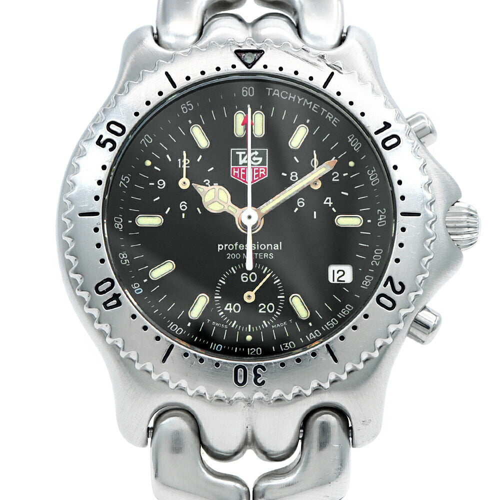 電池交換済 TAG Heuer タグホイヤー S/el セル プロフェッショナル クロノグラフ CG1110-0 デイト 200m防水 黒 ブラック SS ステンレス メンズ クォーツ【6ヶ月保証】【腕時計】【中古】