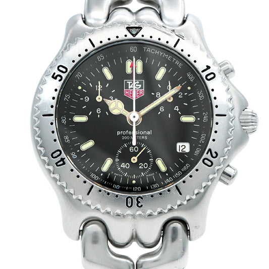 電池交換済 TAG Heuer タグホイヤー S/el セル プロフェッショナル クロノグラフ CG1110-0 デイト 200m防水 黒 ブラック SS ステンレス メンズ クォーツ【6ヶ月保証】【腕時計】【中古】