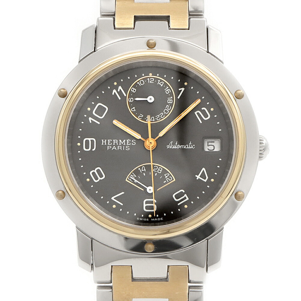 HERMES エルメス クリッパー パワーリザーブ GMT CL5.720 デイト 裏スケ グレー YG イエローゴールド SS ステンレス コンビ メンズ 自動巻き【6ヶ月保証】【腕時計】【中古】