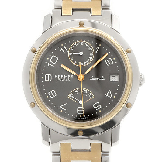 HERMES エルメス クリッパー パワーリザーブ GMT CL5.720 デイト 裏スケ グレー YG イエローゴールド SS ステンレス コンビ メンズ 自動巻き【6ヶ月保証】【腕時計】【中古】