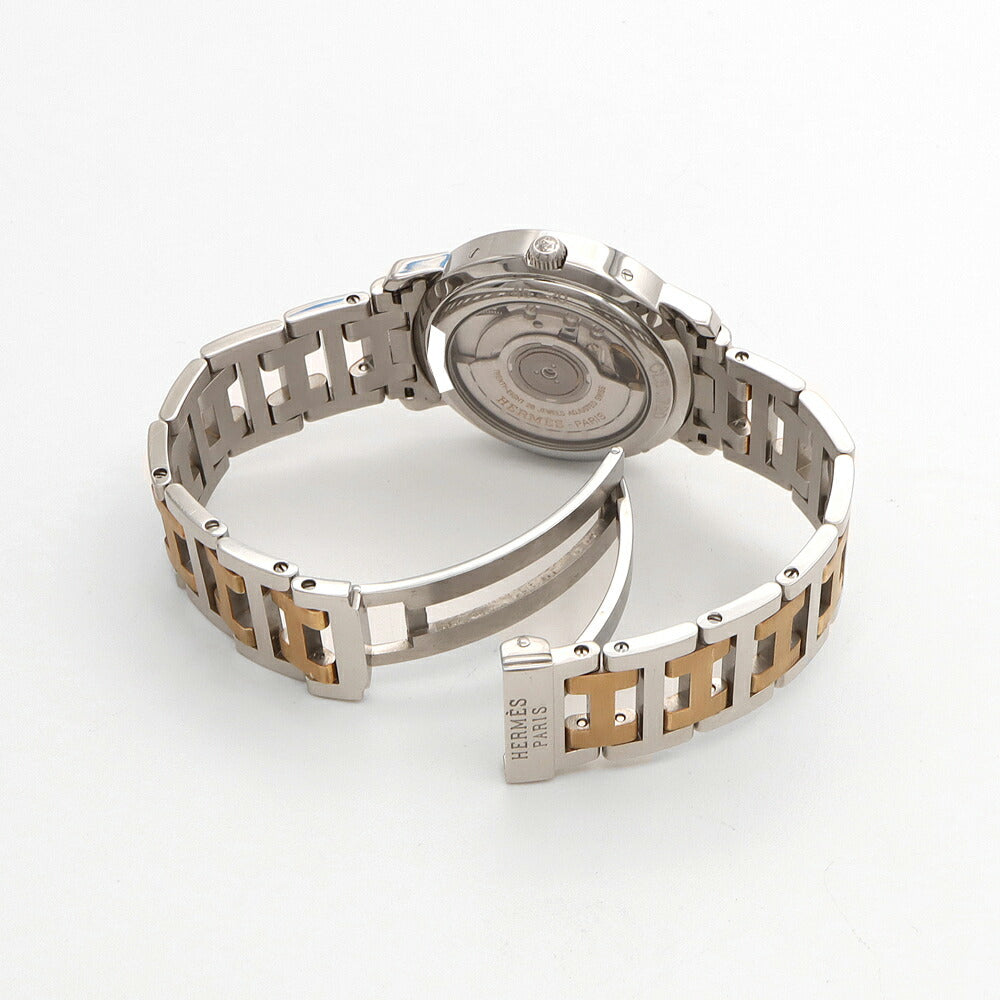 HERMES エルメス クリッパー パワーリザーブ GMT CL5.720 デイト 裏スケ グレー YG イエローゴールド SS ステンレス コンビ メンズ 自動巻き【6ヶ月保証】【腕時計】【中古】