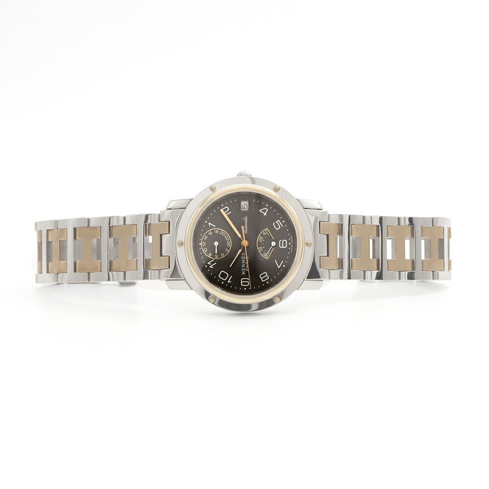 HERMES エルメス クリッパー パワーリザーブ GMT CL5.720 デイト 裏スケ グレー YG イエローゴールド SS ステンレス コンビ メンズ 自動巻き【6ヶ月保証】【腕時計】【中古】