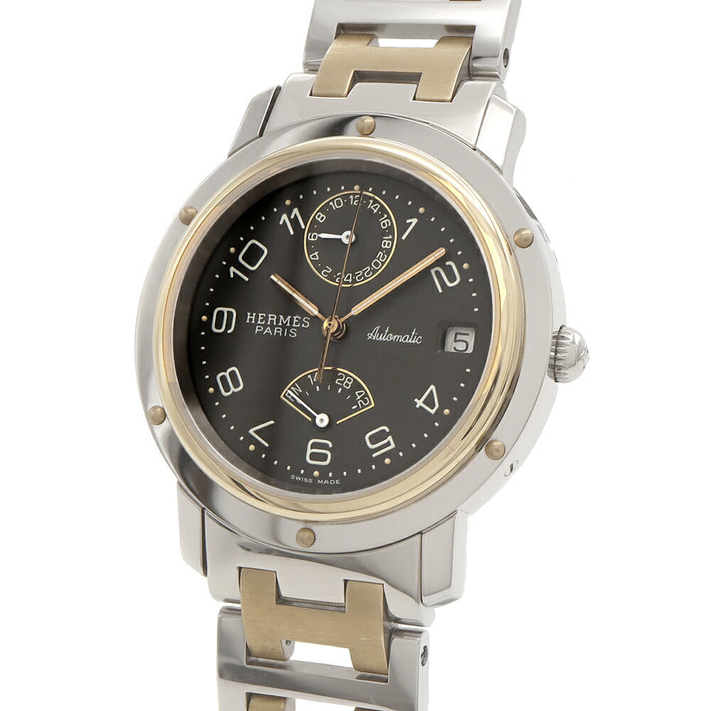 HERMES エルメス クリッパー パワーリザーブ GMT CL5.720 デイト 裏スケ グレー YG イエローゴールド SS ステンレス コンビ メンズ 自動巻き【6ヶ月保証】【腕時計】【中古】