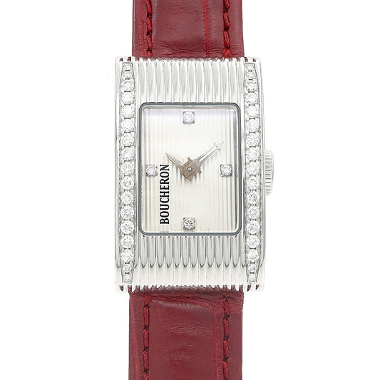 電池交換済 BOUCHERON ブシュロン リフレ 4Pダイヤ ダイヤモンド ダイヤベゼル シルバー SS ステンレス 純正ベルト 純正尾錠 レディース クォーツ【6ヶ月保証】【腕時計】【中古】
