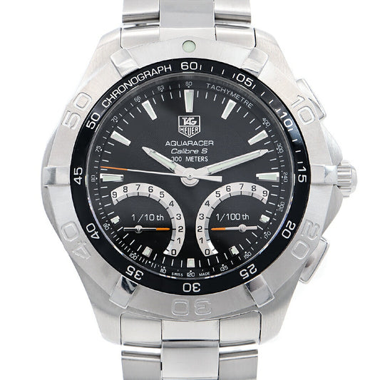 電池交換済 TAG Heuer タグホイヤー ニューアクアレーサー キャリバーS クロノグラフ CAF7010 300m防水 タキメーター 黒 ブラック SS ステンレス メンズ クォーツ【6ヶ月保証】【腕時計】【中古】