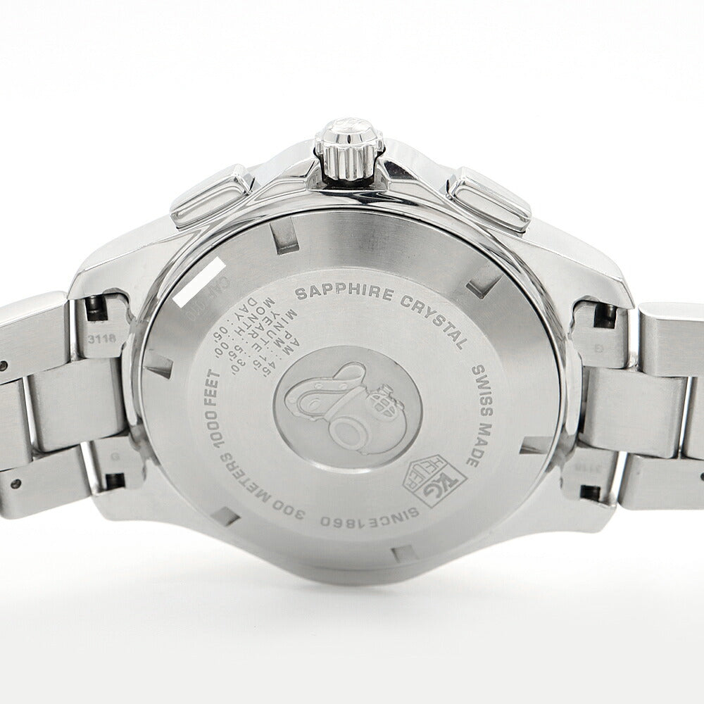 電池交換済 TAG Heuer タグホイヤー ニューアクアレーサー キャリバーS クロノグラフ CAF7010 300m防水 タキメーター 黒 ブラック SS ステンレス メンズ クォーツ【6ヶ月保証】【腕時計】【中古】