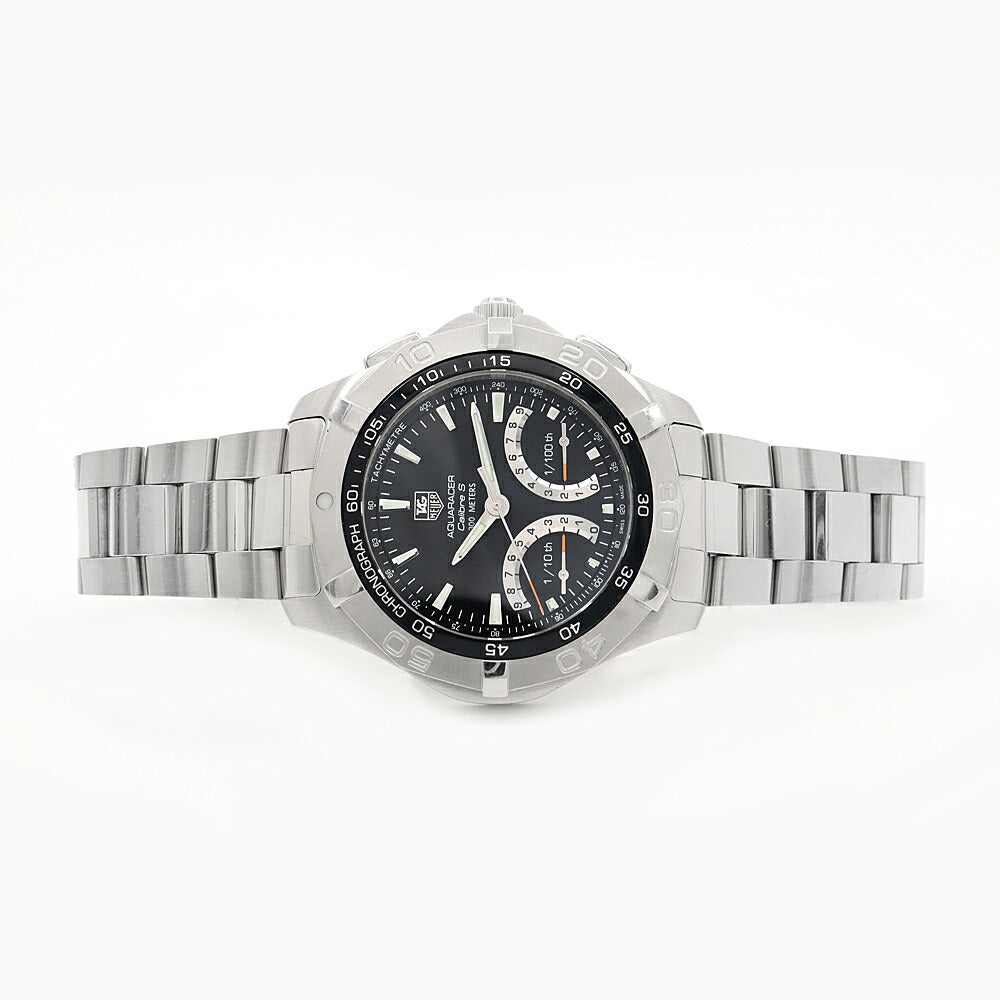 電池交換済 TAG Heuer タグホイヤー ニューアクアレーサー キャリバーS クロノグラフ CAF7010 300m防水 タキメーター 黒 ブラック SS ステンレス メンズ クォーツ【6ヶ月保証】【腕時計】【中古】