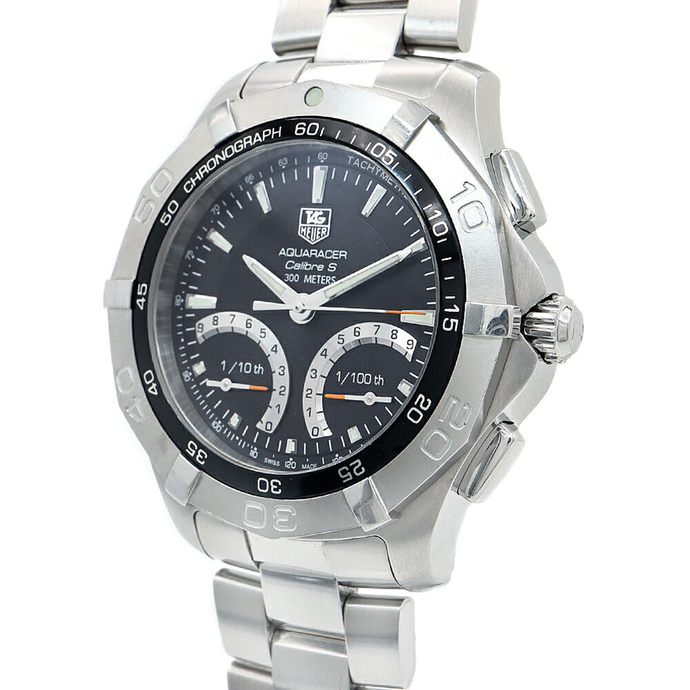 電池交換済 TAG Heuer タグホイヤー ニューアクアレーサー キャリバーS クロノグラフ CAF7010 300m防水 タキメーター 黒 ブラック SS ステンレス メンズ クォーツ【6ヶ月保証】【腕時計】【中古】