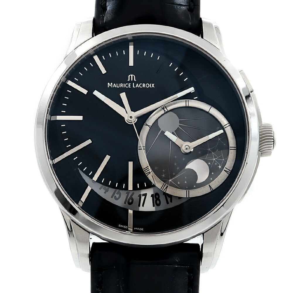 MAURICE LACROIX モーリスラクロア ポントス デセントリック GMT PT6118-SS001-330 デイト 50m防水 黒 ブラック SS ステンレス 純正ベルト 純正尾錠 メンズ 自動巻き 【6ヶ月保証】【腕時計】【中古】