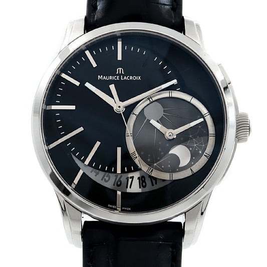 MAURICE LACROIX モーリスラクロア ポントス デセントリック GMT PT6118-SS001-330 デイト 50m防水 黒 ブラック SS ステンレス 純正ベルト 純正尾錠 メンズ 自動巻き 【6ヶ月保証】【腕時計】【中古】