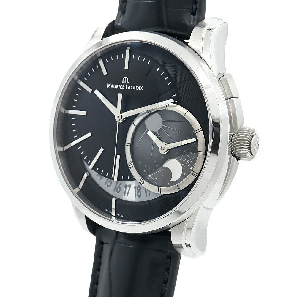 MAURICE LACROIX モーリスラクロア ポントス デセントリック GMT PT6118-SS001-330 デイト 50m防水 黒 ブラック SS ステンレス 純正ベルト 純正尾錠 メンズ 自動巻き 【6ヶ月保証】【腕時計】【中古】