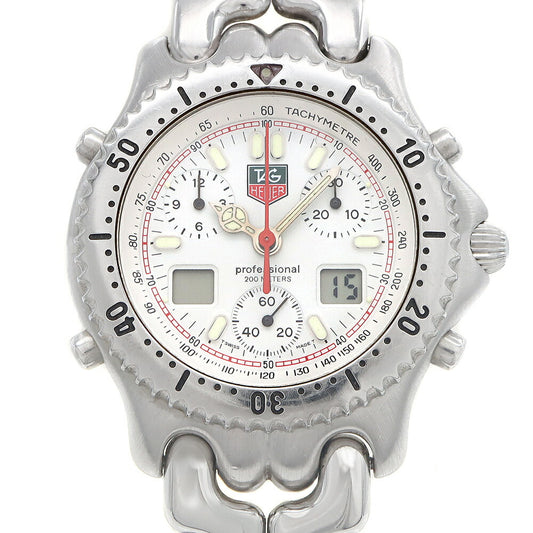 電池交換済 TAG Heuer タグホイヤー S/el セルシリーズ クロノグラフ CG1111 デイト 200ｍ防水 白 ホワイト SS ステンレス メンズ デジアナ クォーツ【6ヶ月保証】【腕時計】【中古】