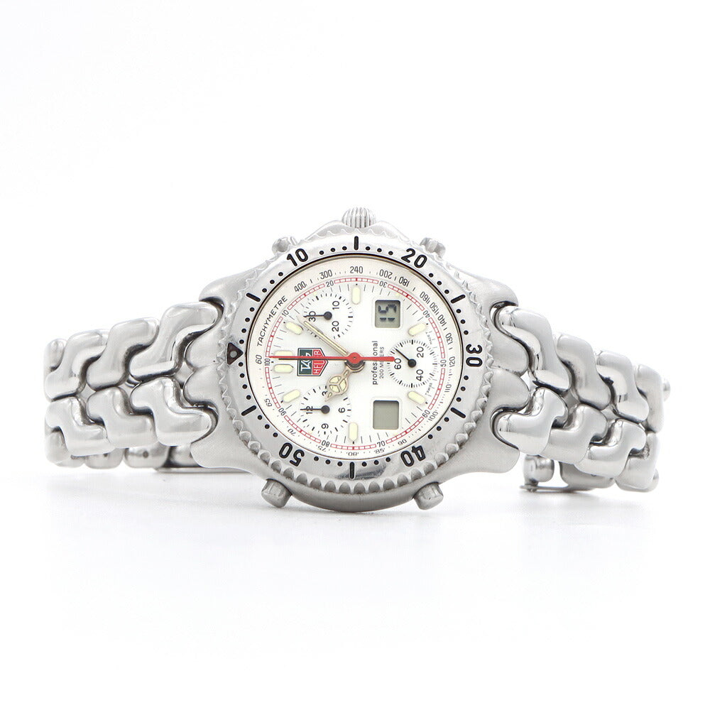 電池交換済 TAG Heuer タグホイヤー S/el セルシリーズ クロノグラフ CG1111 デイト 200ｍ防水 白 ホワイト SS ステンレス メンズ デジアナ クォーツ【6ヶ月保証】【腕時計】【中古】