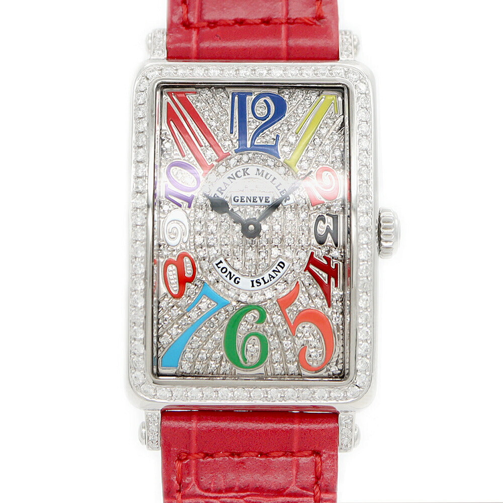 電池交換済 FRANCK MULLER フランクミュラー ロングアイランド ダイヤベゼル ダイヤ文字盤 952QZ ダイヤモンド SS ステンレス 純正ベルト 純正尾錠 アフターダイヤ レディース クォーツ【6ヶ月保証】【中古】【腕時計】