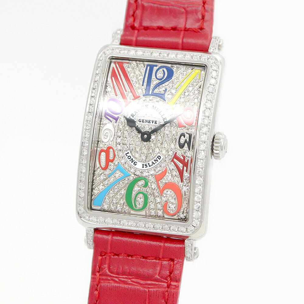 電池交換済 FRANCK MULLER フランクミュラー ロングアイランド ダイヤベゼル ダイヤ文字盤 952QZ ダイヤモンド SS ステンレス 純正ベルト 純正尾錠 アフターダイヤ レディース クォーツ【6ヶ月保証】【中古】【腕時計】