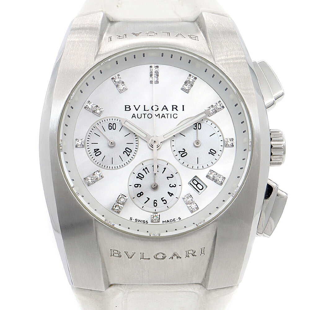 BVLGARI ブルガリ エルゴン クロノグラフ EG35SCH 21Pダイヤ ダイヤモンド デイト 白 ホワイトシェル SS ステンレス 純正ベルト 純正尾錠 メンズ レディース ボーイズ 自動巻き【6ヶ月保証】【腕時計】【中古】