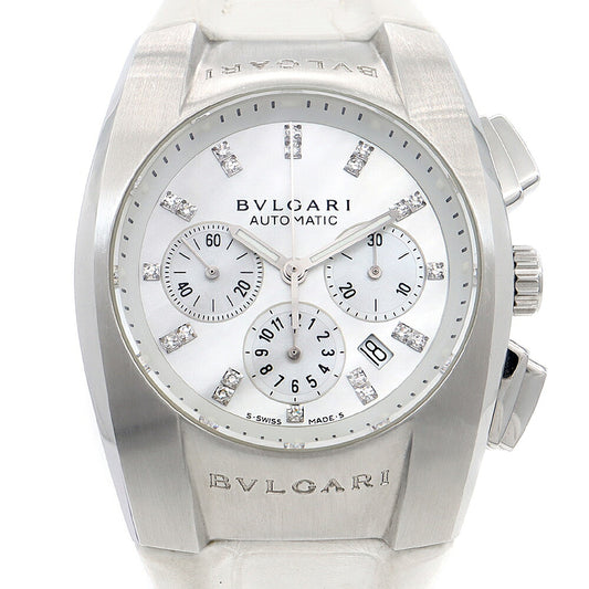 BVLGARI ブルガリ エルゴン クロノグラフ EG35SCH 21Pダイヤ ダイヤモンド デイト 白 ホワイトシェル SS ステンレス 純正ベルト 純正尾錠 メンズ レディース ボーイズ 自動巻き【6ヶ月保証】【腕時計】【中古】