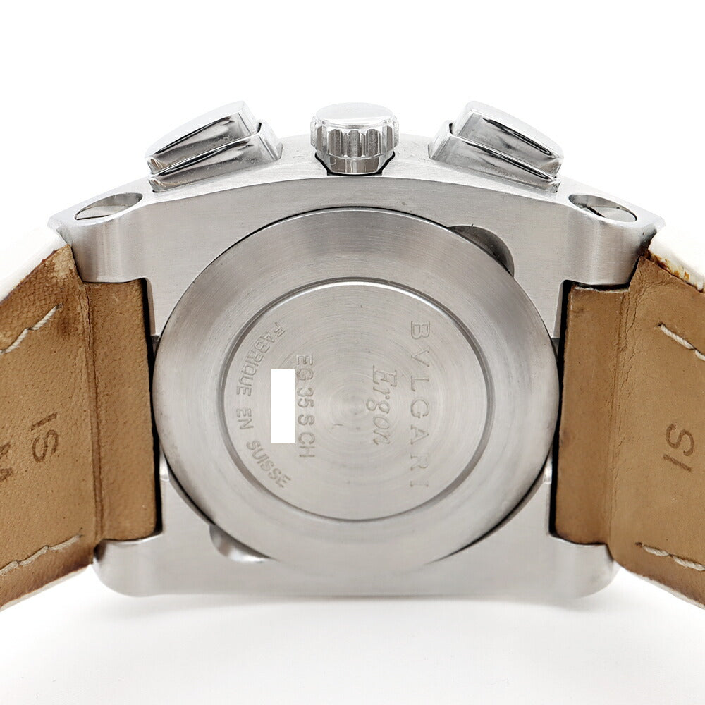 BVLGARI ブルガリ エルゴン クロノグラフ EG35SCH 21Pダイヤ ダイヤモンド デイト 白 ホワイトシェル SS ステンレス 純正ベルト 純正尾錠 メンズ レディース ボーイズ 自動巻き【6ヶ月保証】【腕時計】【中古】