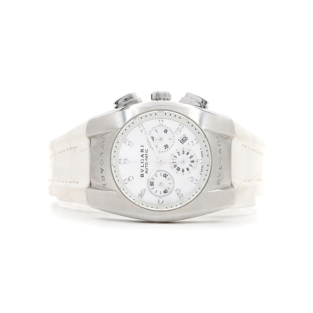 BVLGARI ブルガリ エルゴン クロノグラフ EG35SCH 21Pダイヤ ダイヤモンド デイト 白 ホワイトシェル SS ステンレス 純正ベルト 純正尾錠 メンズ レディース ボーイズ 自動巻き【6ヶ月保証】【腕時計】【中古】