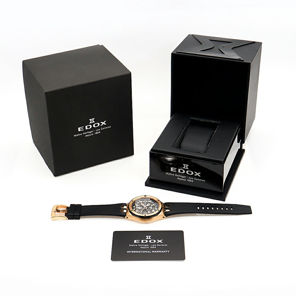 内部点検済 EDOX エドックス デルフィン メカノ オートマティック 85303-357RN-NRN 200m防水 スケルトン SS ステンレス ピンクゴールドPVD 純正ベルト 純正尾錠 メンズ 自動巻き【6ヶ月保証】【腕時計】【中古】