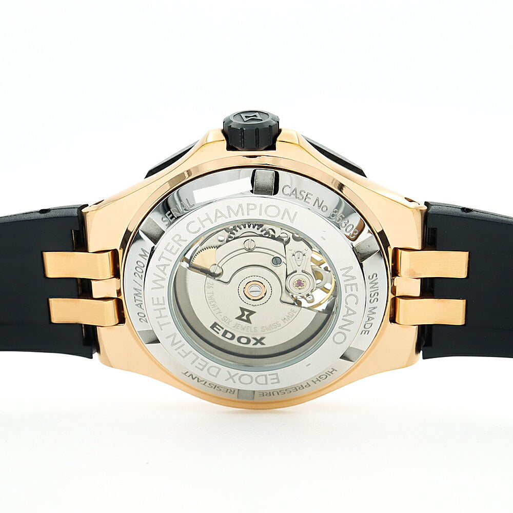 内部点検済 EDOX エドックス デルフィン メカノ オートマティック 85303-357RN-NRN 200m防水 スケルトン SS ステンレス ピンクゴールドPVD 純正ベルト 純正尾錠 メンズ 自動巻き【6ヶ月保証】【腕時計】【中古】