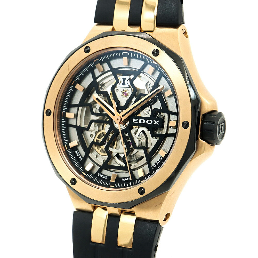 内部点検済 EDOX エドックス デルフィン メカノ オートマティック 85303-357RN-NRN 200m防水 スケルトン SS ステンレス ピンクゴールドPVD 純正ベルト 純正尾錠 メンズ 自動巻き【6ヶ月保証】【腕時計】【中古】