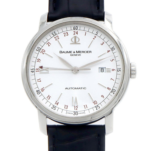 BAUME&MERCIER ボーム&メルシェ クラシマ GMT 65494 デイト 30m防水 白 ホワイト SS ステンレス 純正尾錠 メンズ 自動巻き【6ヶ月保証】【腕時計】【中古】