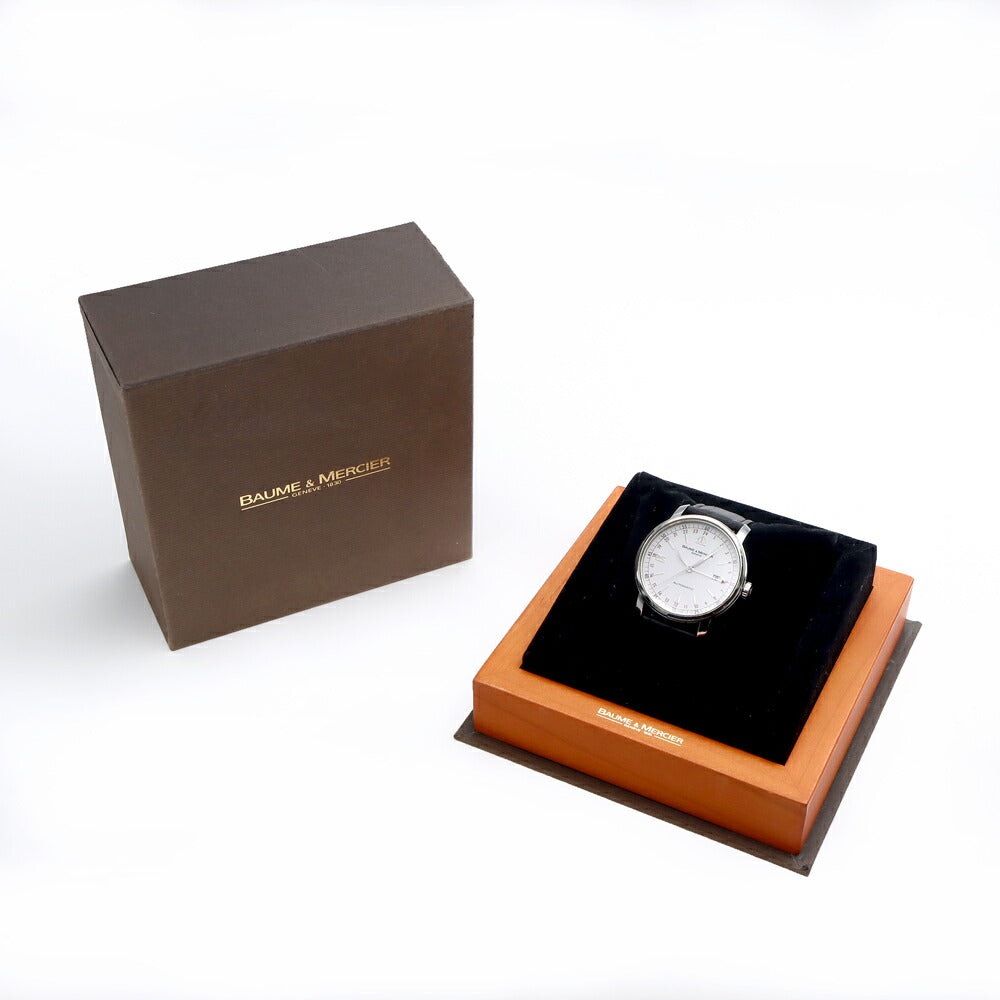BAUME&MERCIER ボーム&メルシェ クラシマ GMT 65494 デイト 30m防水 白 ホワイト SS ステンレス 純正尾錠 メンズ 自動巻き【6ヶ月保証】【腕時計】【中古】