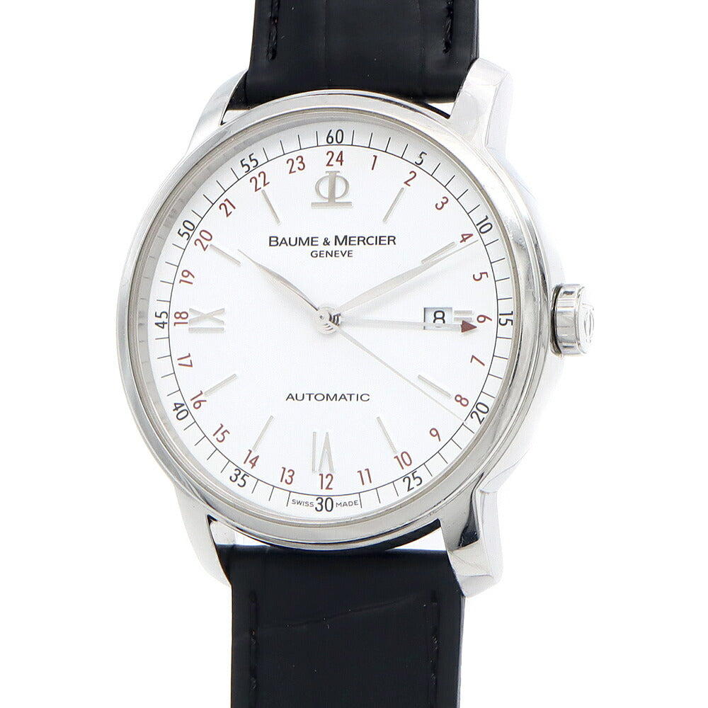BAUME&MERCIER ボーム&メルシェ クラシマ GMT 65494 デイト 30m防水 白 ホワイト SS ステンレス 純正尾錠 メンズ 自動巻き【6ヶ月保証】【腕時計】【中古】