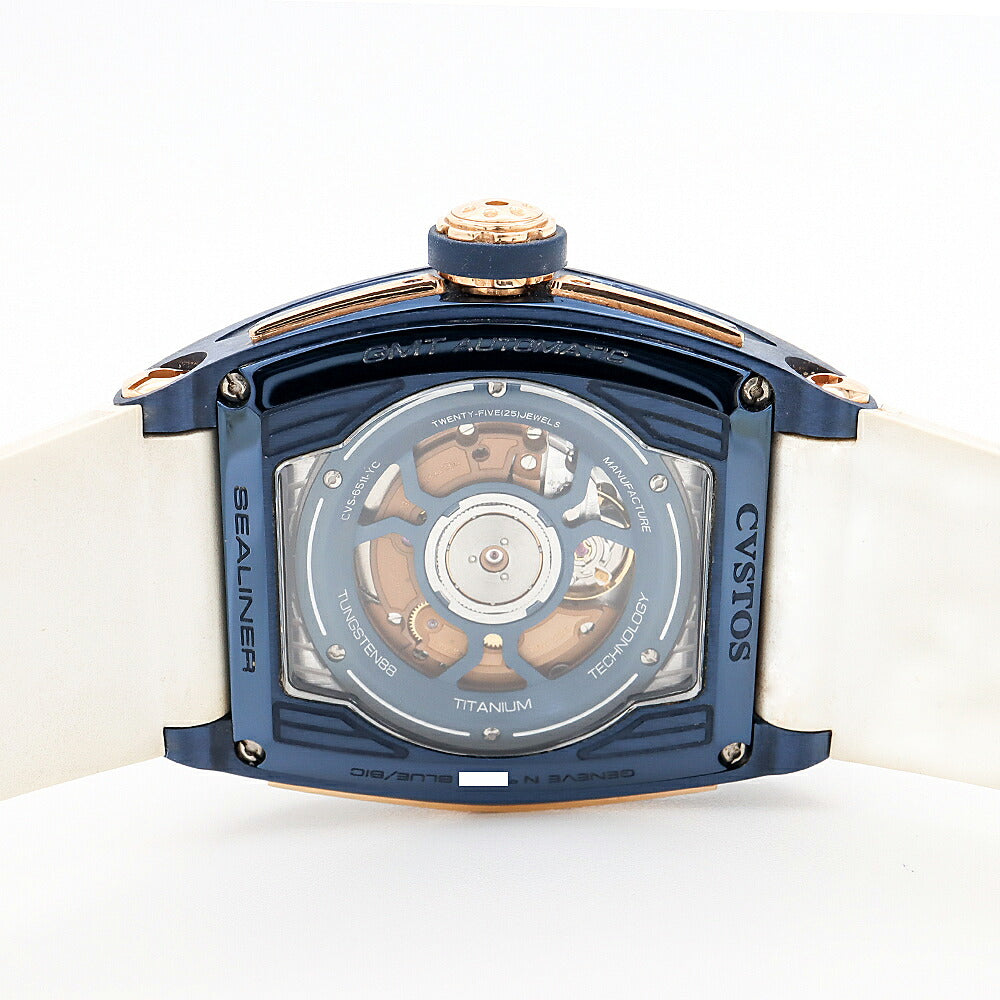 CVSTOS クストス チャレンジ シーライナー GMT デイト スケルトン 青 ブルー K18RG レッドゴールド SS ステンレス コンビ 純正ベルト 純正尾錠 メンズ 自動巻き【6ヶ月保証】【腕時計】【中古】
