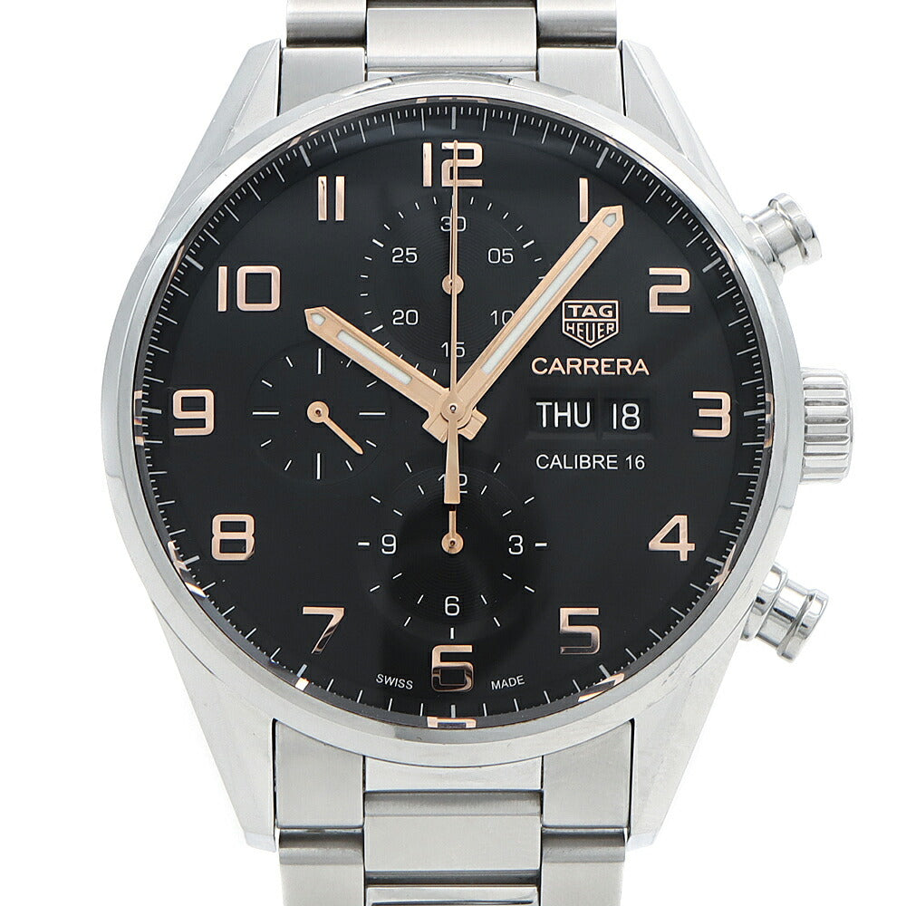 TAG Heuer タグホイヤー カレラ キャリバー 16 クロノグラフ CV2A1AB BA0738 100ｍ防水 デイデイト 黒 ブラック SS ステンレス メンズ 自動巻き【6ヶ月保証】【腕時計】【中古】