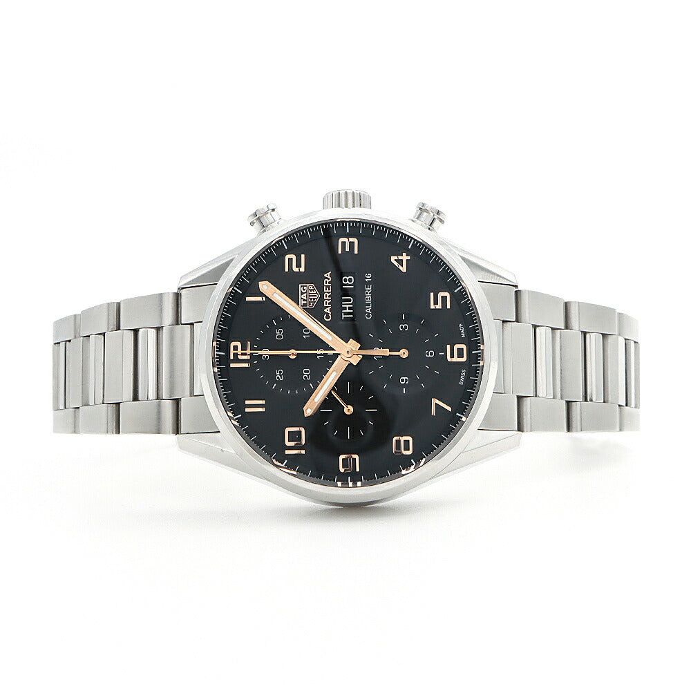 TAG Heuer タグホイヤー カレラ キャリバー 16 クロノグラフ CV2A1AB BA0738 100ｍ防水 デイデイト 黒 ブラック SS ステンレス メンズ 自動巻き【6ヶ月保証】【腕時計】【中古】