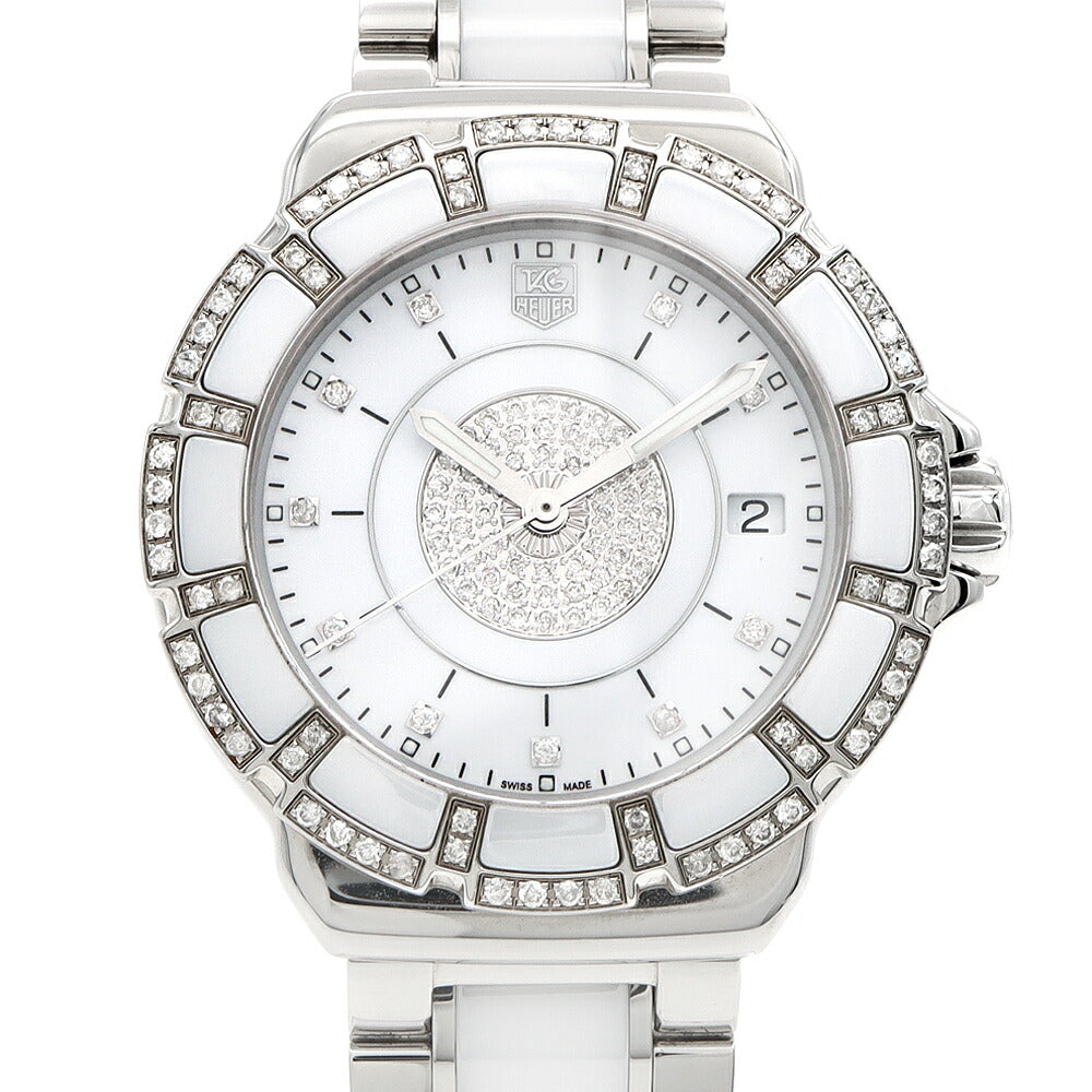 電池交換済 TAG Heuer タグホイヤー フォーミュラ1 ダイヤベゼル WAH121D BA0861 純正ダイヤモンド 10Pダイヤ 200m防水 デイト 白　ホワイト SS ステンレス CE セラミック レディース クォーツ フォーミュラー1【6ヶ月保証】【腕時計】【中古】