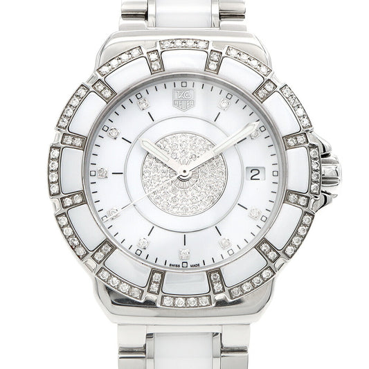 電池交換済 TAG Heuer タグホイヤー フォーミュラ1 ダイヤベゼル WAH121D BA0861 純正ダイヤモンド 10Pダイヤ 200m防水 デイト 白　ホワイト SS ステンレス CE セラミック レディース クォーツ フォーミュラー1【6ヶ月保証】【腕時計】【中古】
