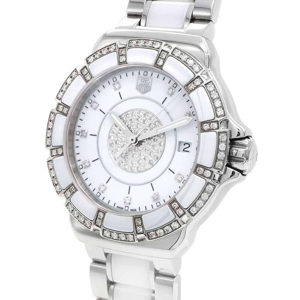 電池交換済 TAG Heuer タグホイヤー フォーミュラ1 ダイヤベゼル WAH121D BA0861 純正ダイヤモンド 10Pダイヤ 200m防水 デイト 白　ホワイト SS ステンレス CE セラミック レディース クォーツ フォーミュラー1【6ヶ月保証】【腕時計】【中古】