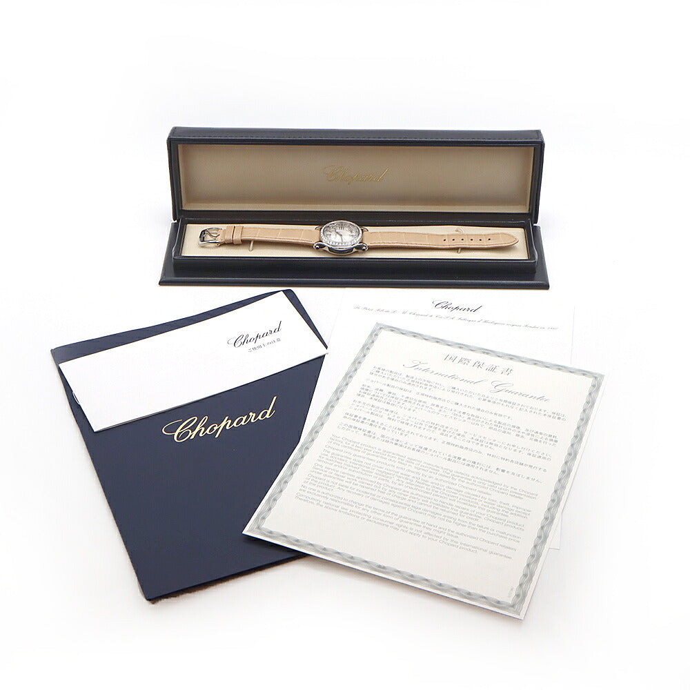 Chopard ショパール ハッピースポーツ ダイヤベゼル 278573-3003 純正ダイヤモンド 5Pムービングダイヤ 裏スケ シルバー ギョーシェ 純正ベルト 純正尾錠 SS ステンレス レディース 自動巻き【6ヶ月保証】【腕時計】【中古】